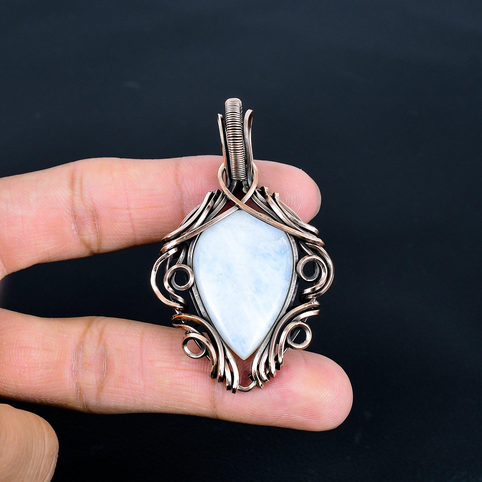 

Кулон из лунного камня, обернутый медной проволокой 999 пробы, Кулон из драгоценного камня ручной работы, Подарок для мамы, Антикварное украшение 2.26 Inches