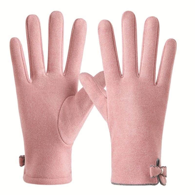 Warme Handschuhe Herbst und Winter Damen niedliche Schleife Fleece verdickt Deutsches Fleece Elektroauto Kälteschutz Touchscreen Handschuhe