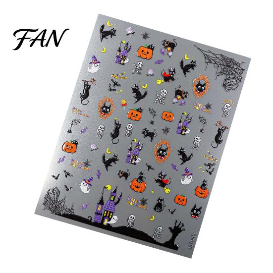 Halloween Theme Nail Decals Art Stickers, 5D Embossed Skull Pumpkin Ghost Parties Stickers Decals, Waterproof Self Adhesive Manicure Decoration