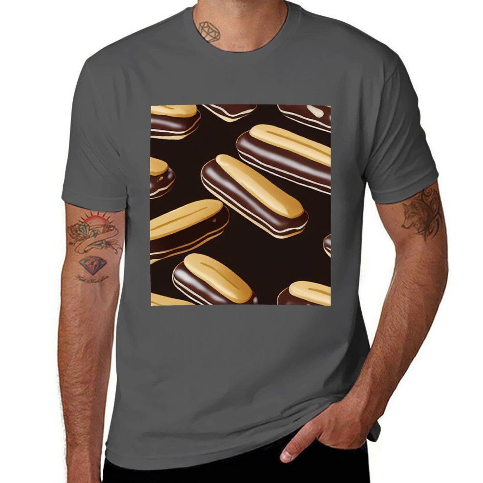 

Chocolate Eclairs pattern T-Shirt funny t shirts man cotton t shirts man 100% T-Shirt 4XL