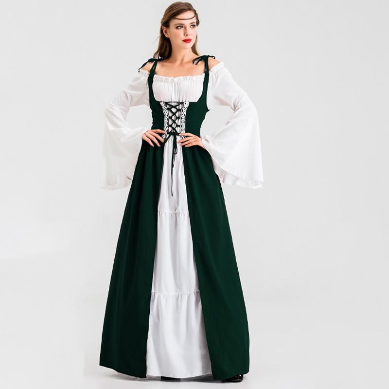 Medieval Renaissance Style Long Dress With Lace-Up Corset Waist Bohemian Fantasy Costume Women