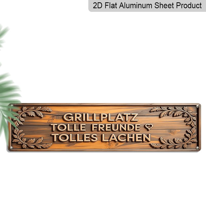 

2D Flat, 1pc German Aluminium Decorative Sign Suitable for Home Porch Backyard Patio - Funny BBQ Grill Area Decoration with German Phrase Grillplatz 40cm x 10cm