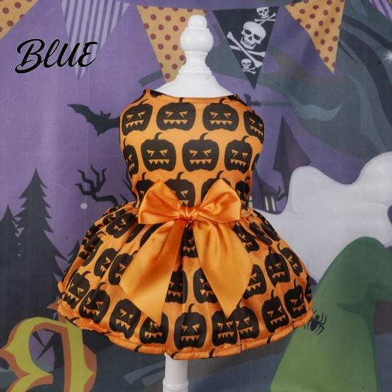 Dog Dress With Bow Halloween Pet Dress Pumpkin Ghost Bat Print Sleeveless Costume for Hair-free Clothing Small Medium Dogs Cute Outfit Festival