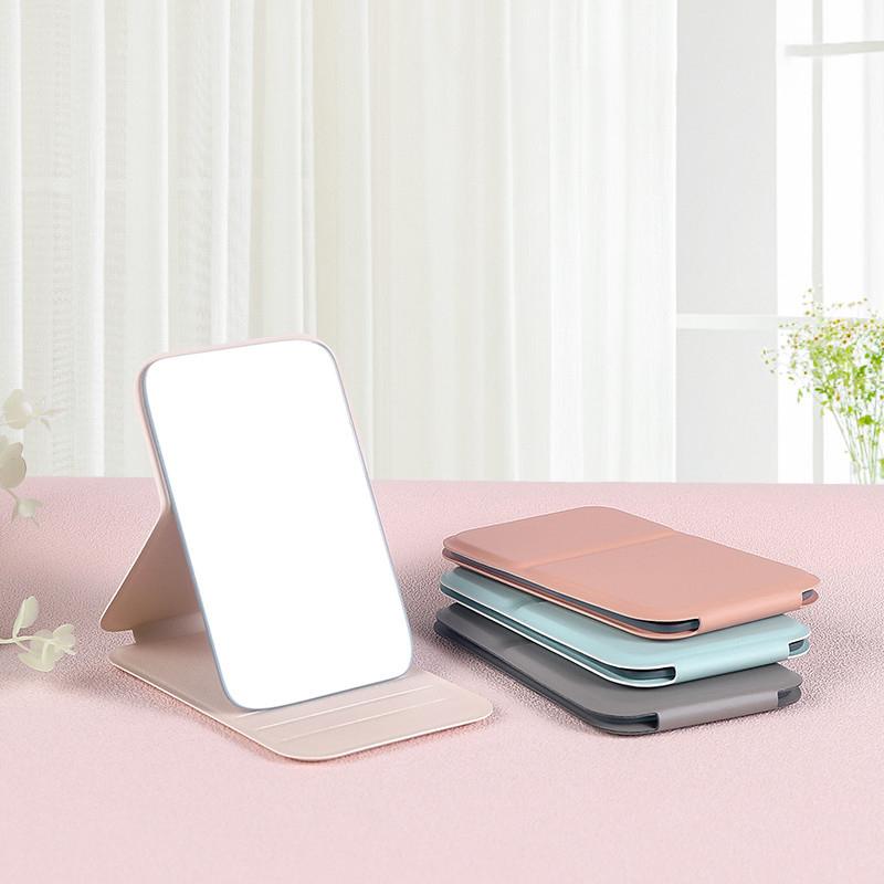 Foldable Mini Makeup Mirror Portable PU Leather Student Dormitory Desktop Standing Cosmetic Mirror