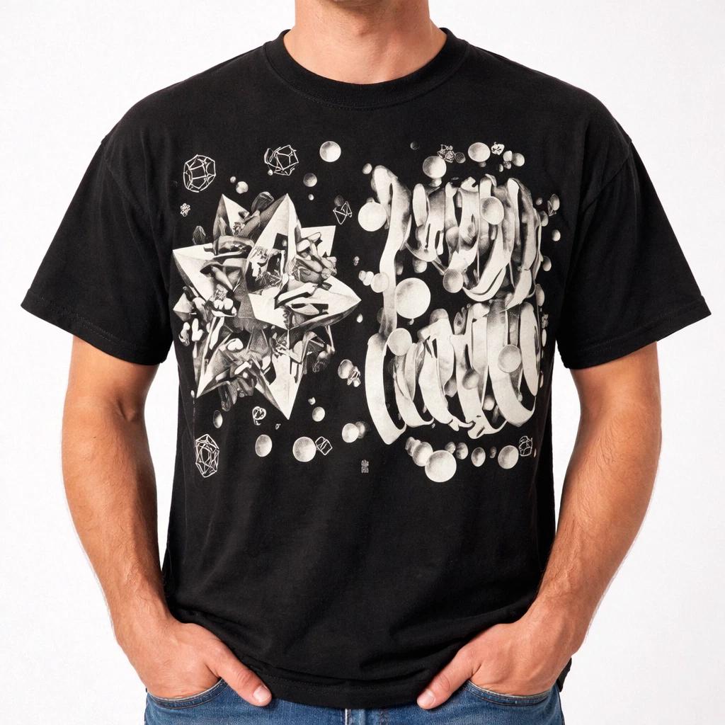 Vintage 90s Abstract Optical Illusion Graphic Tee Black Art Shirt Unisex S-3XL S