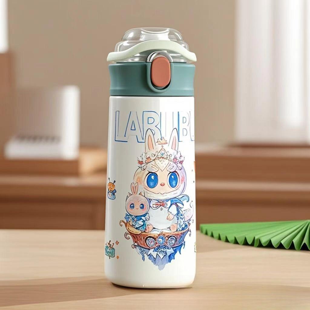 Hüpfbecher Thermobecher Hochwertig Niedlich Cartoon 3D Musterdruck Tragbarer Strohhalm Doppelwandiger Trinkbecher