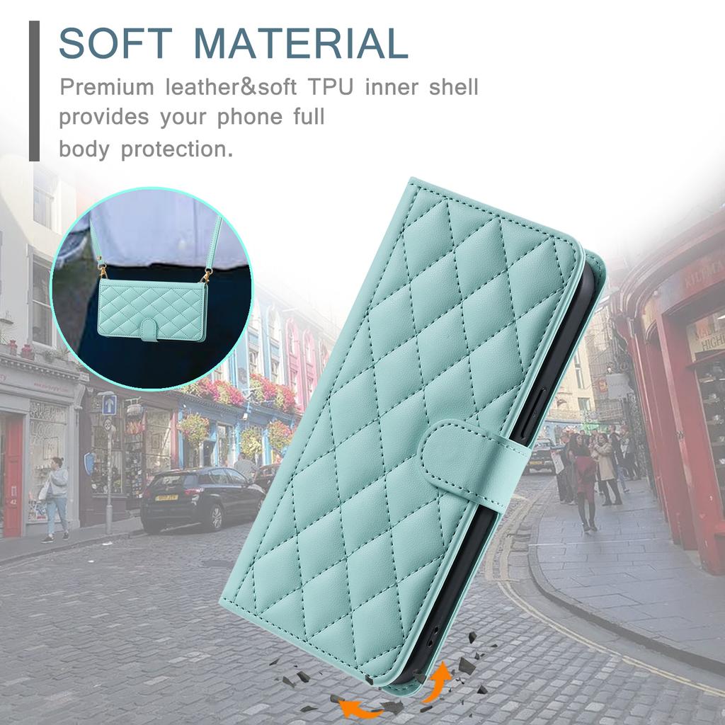 For Samsung Galaxy A54 5G Leather Case with Straps Wallet Rhombus Grid Phone Cover