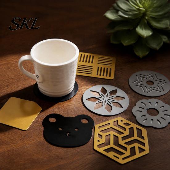 Sturdy Metal Plates for Cups Decorative Coasters Drinks, Heat Resistant Hollow Carved Table Mats Desktop Home Coffee Tea Cups, Modern Decor