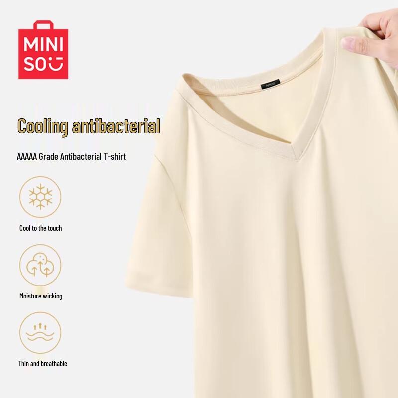 MINISO Women s V-Neck Short Sleeve T-Shirt M