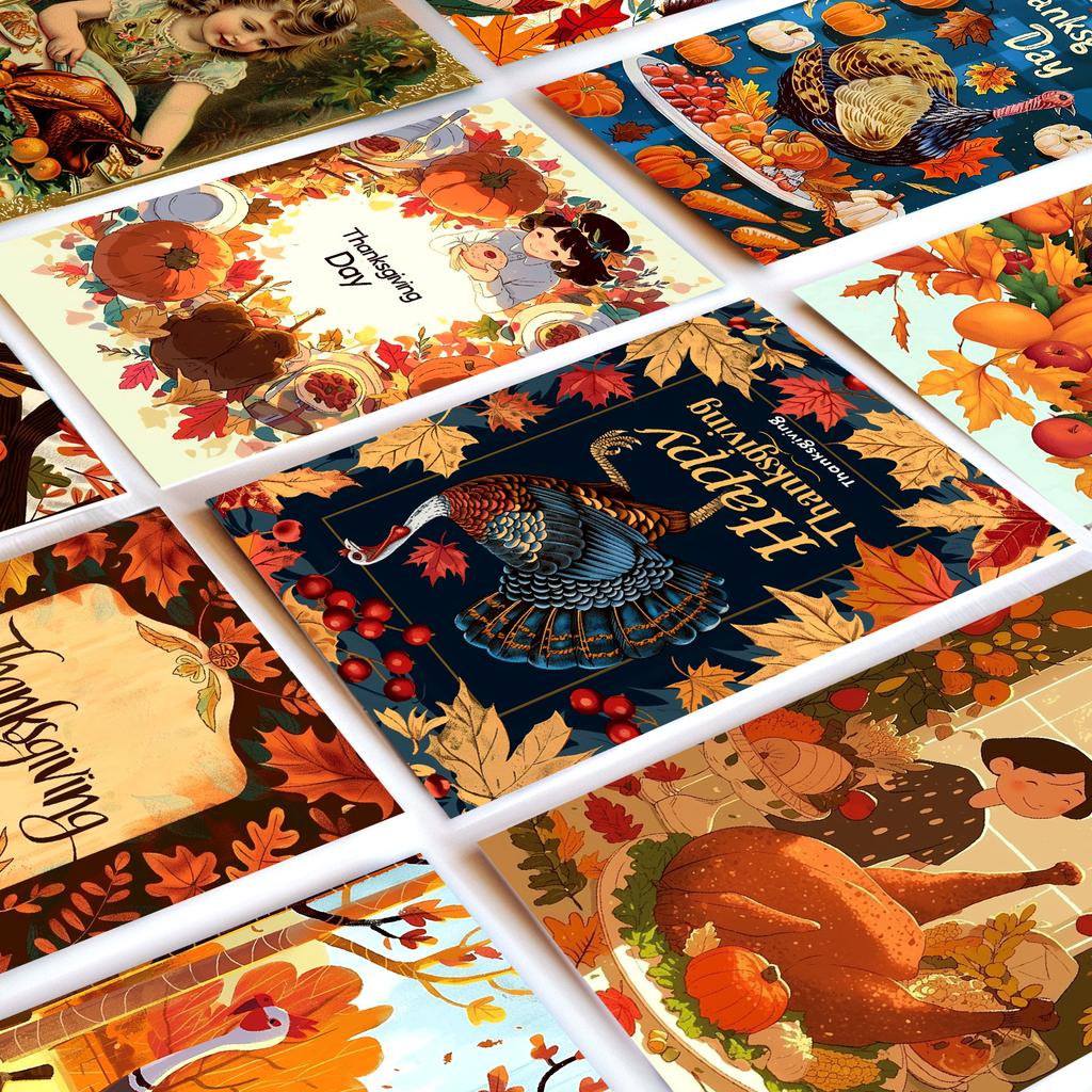 50 Thanksgiving Fall Harvest Themed Wall Cards Vintage Interior Decoration Cards