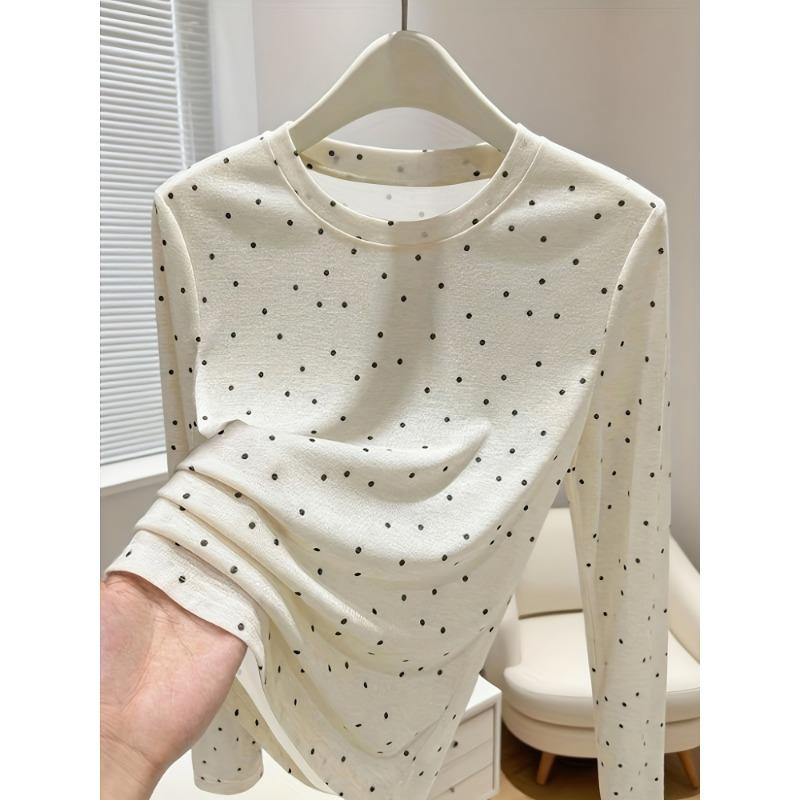 Женская футболка с цифровым принтом в горошек, круглым вырезом, свободного кроя, с длинным рукавом S