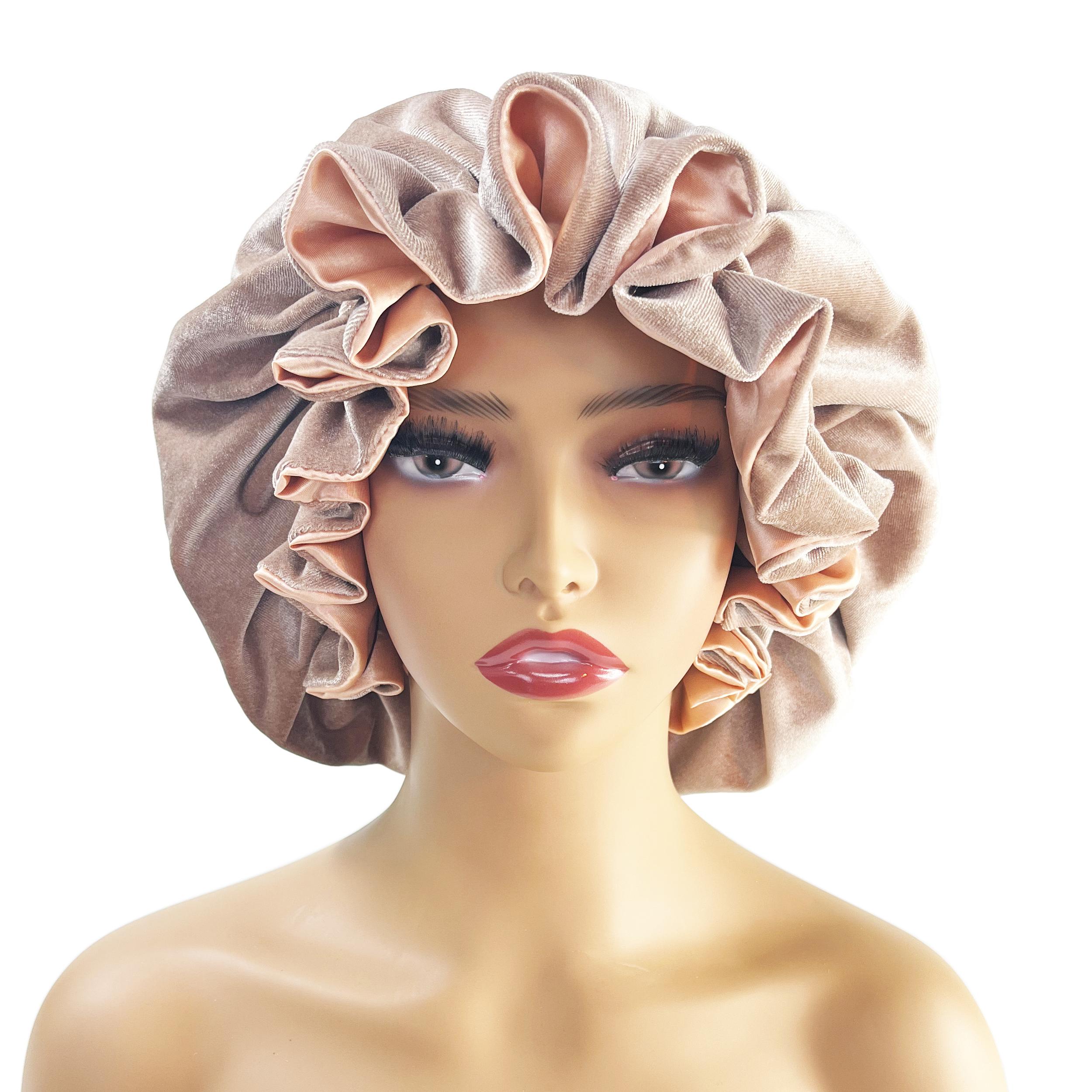 

Зимняя бархатная шапочка для сна из двухслойного утолщенного бархата и атласа, теплая ночная шапочка, большая шапочка для сна