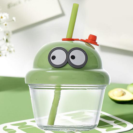 Glass Tumbler with Straw And Lid 210ml Reusable Iced Coffee Cup Cute Cartoon Drinking Cup for Water Matcha Travel