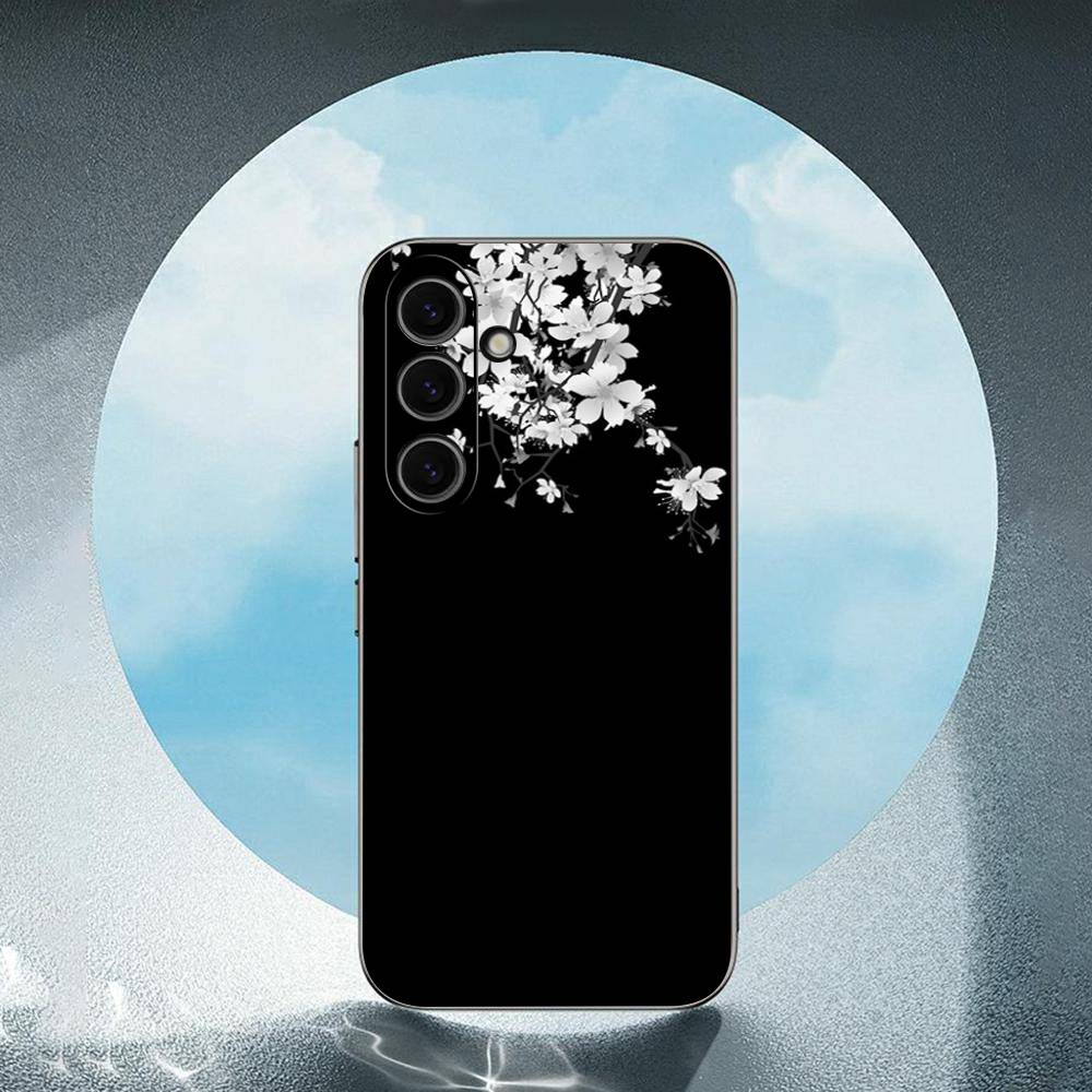 Black White Flower Luxury Black Phone Case For Samsung Galaxy S23 S24 S25 Ultra S22 Plus S21