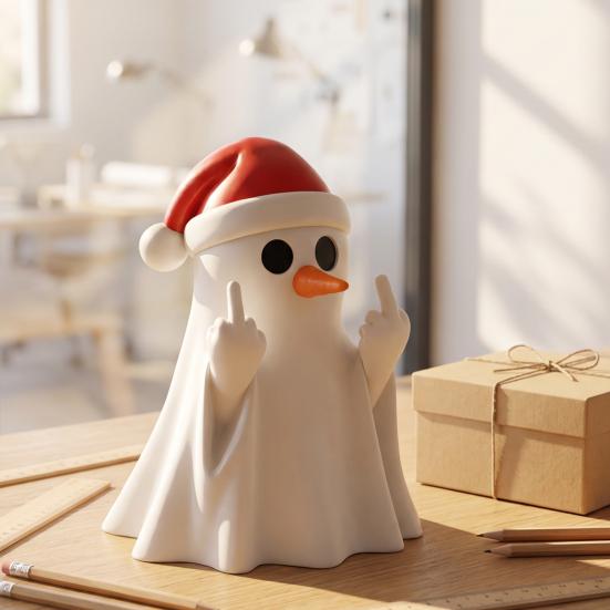 Office Desk Accessories Christmas Ghost Pen Holder with Santa Hat, Funny Desktop Organizer, Creative Storage Cup Halloween Tabletop Statue,