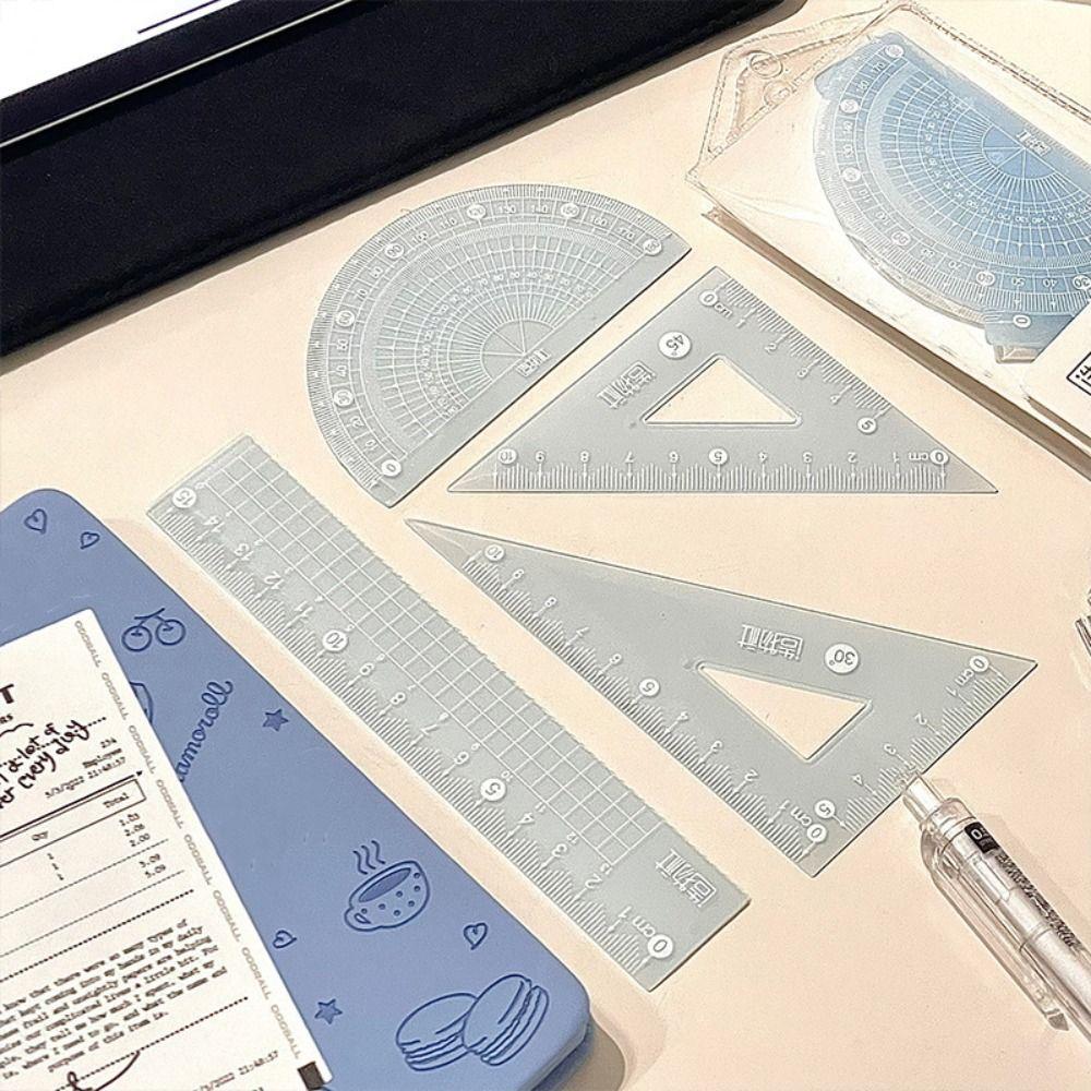 4PCS/Set Transparent Jelly Ruler Set 15/20CM Protractor Multifunctional Straight Ruler Student Gift