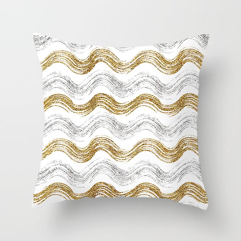 New Simple Geometric Stripes Wavy Golden Peach Leather Velvet Pillowcase Car Sofa Cushion Pillowcase