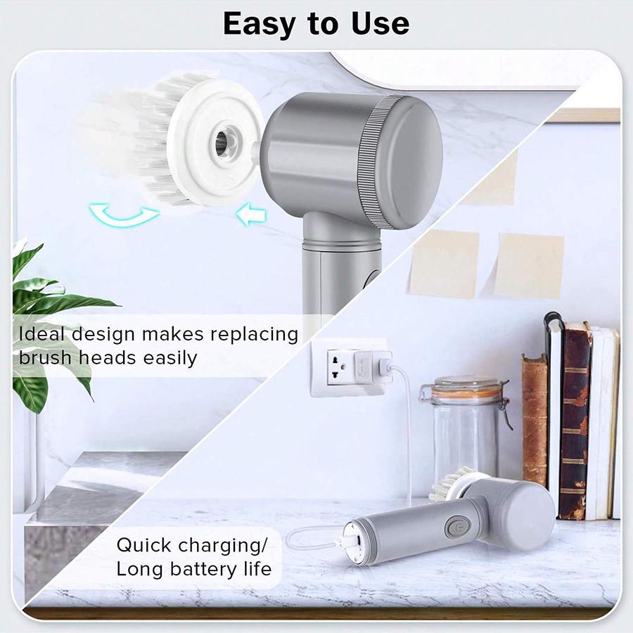 Portable Handheld Electric Cleaning Brush Cordless Spin Scrubber With 6 Replaceable Brush Heads Powerful Cleaning Capability