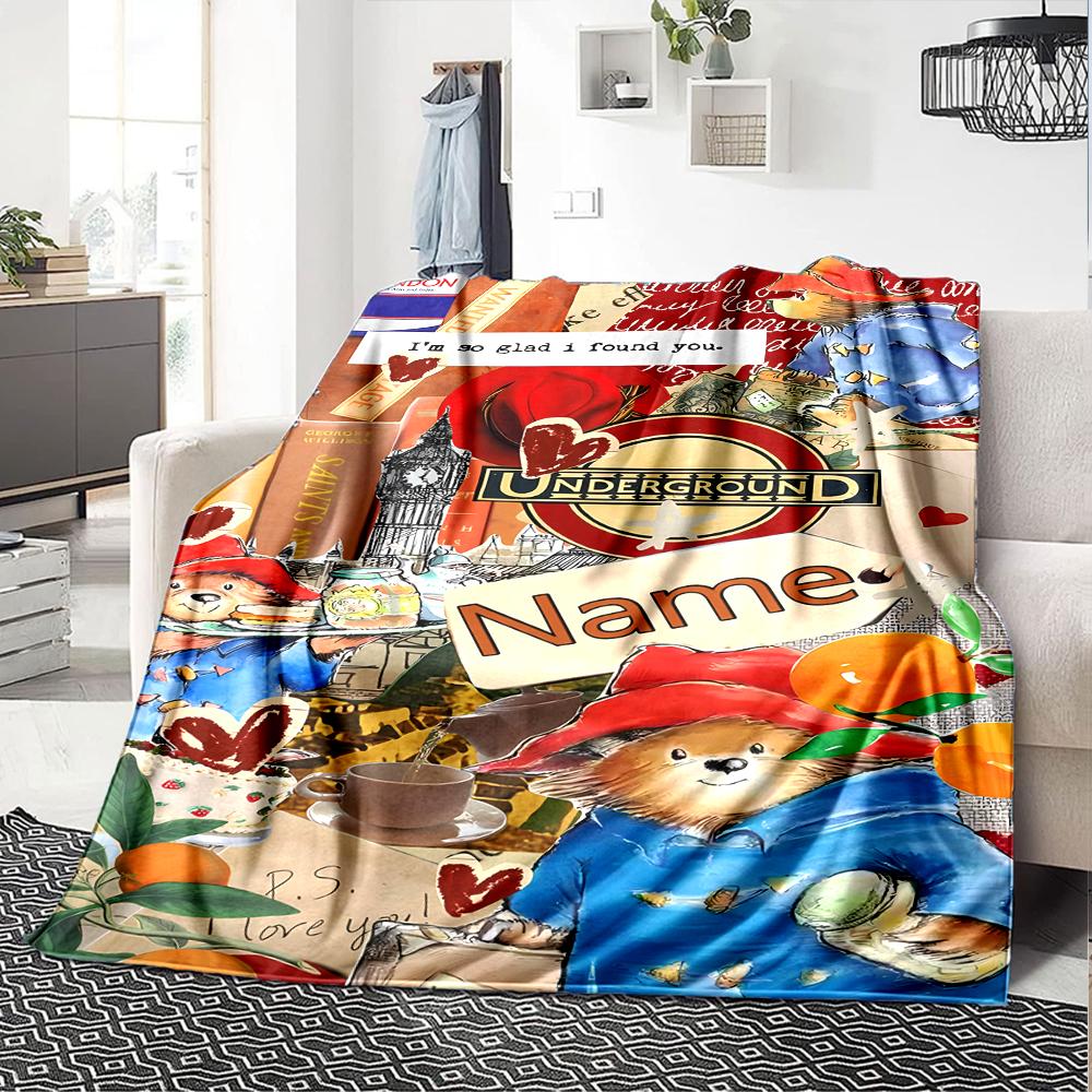 Customiz Name Personality Paddington Bear Blanket Soft &Warm Sofa Office Bed Travel Lunch Break Blanket, Gift Suitable All Seasons