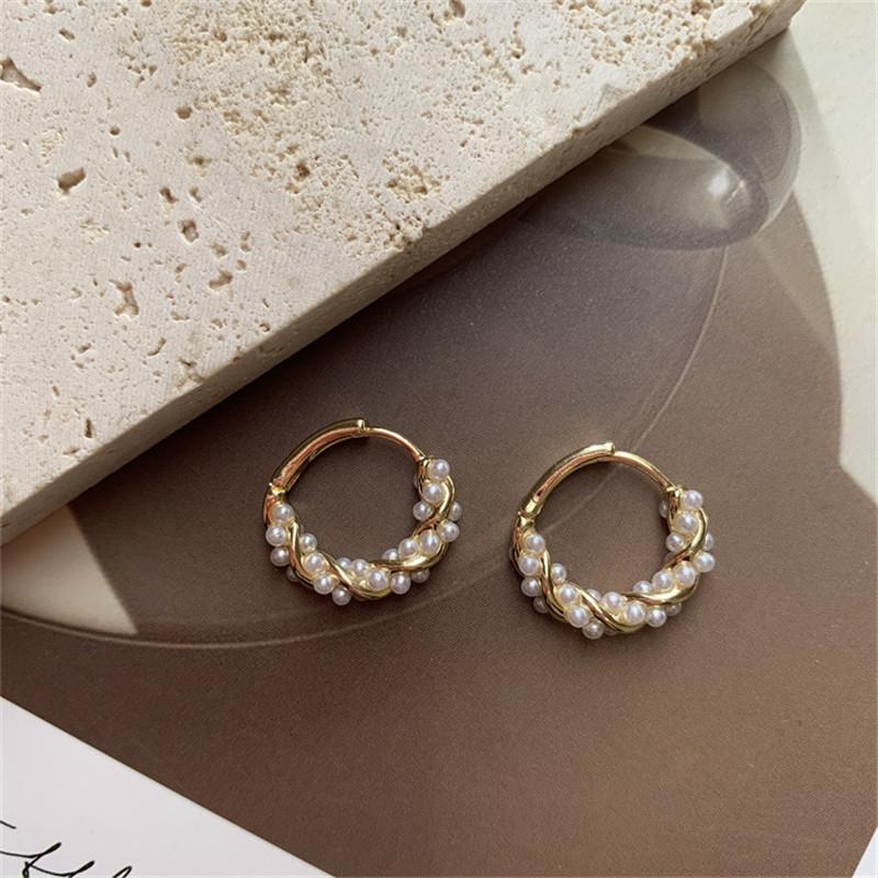 925 Sterling Silver Korean Light Luxury Pearl Hoop Earrings for Women Temperament Wedding Party Jewelry Accessories
