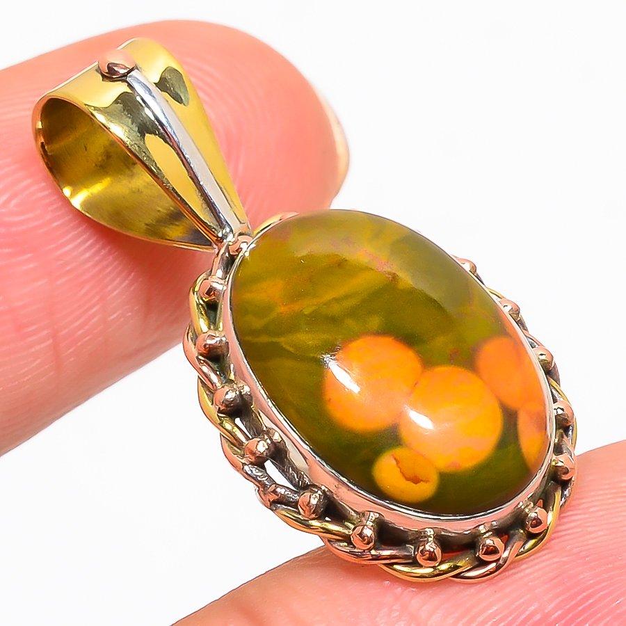 Natural Ocean Jasper TwoTone 925 Solid Sterling Silver Gift Pendant 1.30" K6r15