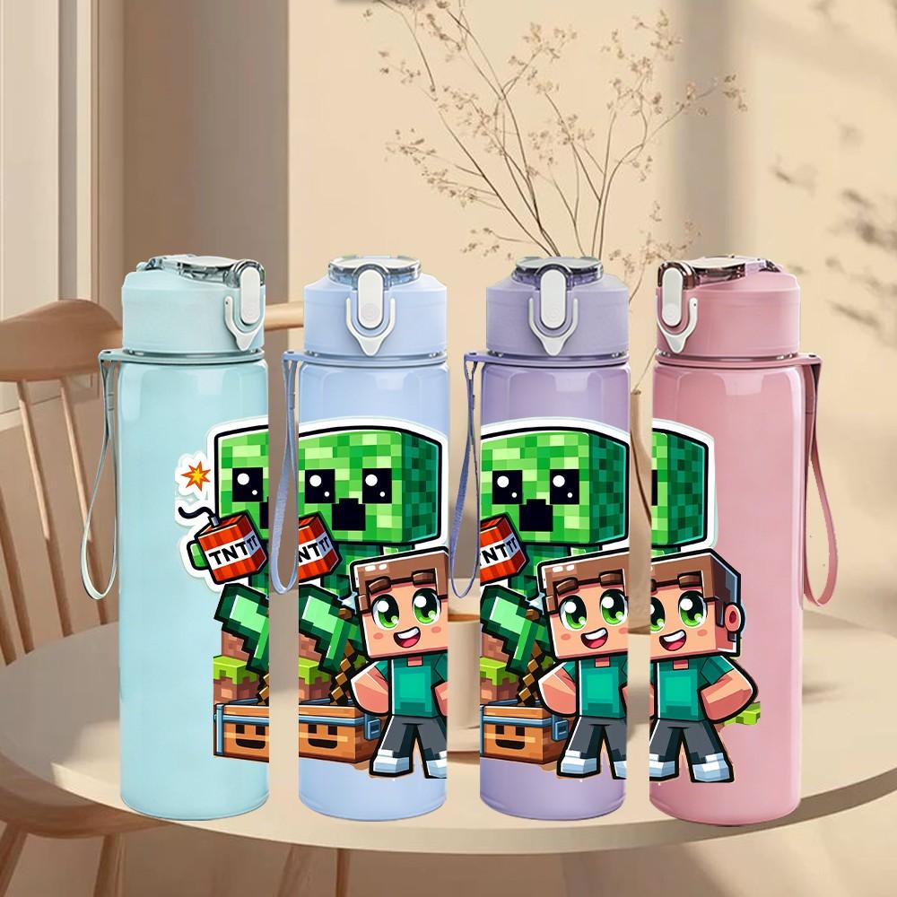 1PC Creeper Boy Game Character Duo 750ml Color Plastic Sports Water Bottle Leakproof Flip Straw Lid For Sports Office Home Use