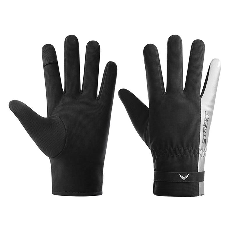 Skin feel Warm Gloves for Men Touch Screen Winter Outdoor Cycling  Reflective Fleece  Thickened  Water Repellent Sports Fingerless Gloves