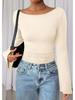 2025 Herbst Slim Fit Damen U-Boot-Ausschnitt Glockenärmel Gerafftes Oberteil - Einfarbig, Langarm