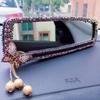 Pink Rhinestone Car Interior Rearview Mirror Cute Butterfly Wind Chimes Ornament Decorative Cover Rear Mirror Accessories Women