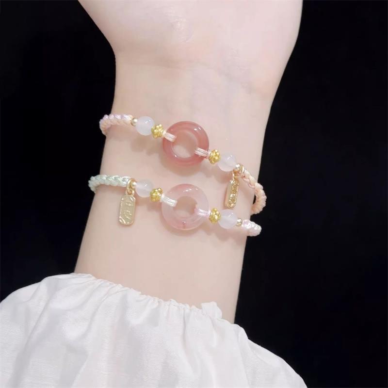 Chinese Style Ethnic Style Peace Buckle Braided Bracelet Girl Heart Beaded Hand Strap Bestie Bracelet Jewelry Accessory Gift