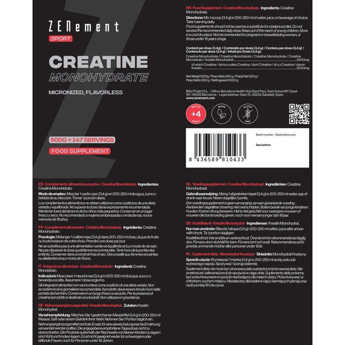 Créatine monohydrate pure en poudre - 500g