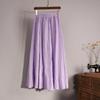 Women Summer Solid Vintage Pleated Long Skirts Ladies Elastic Waist Beach A-Line Skirt