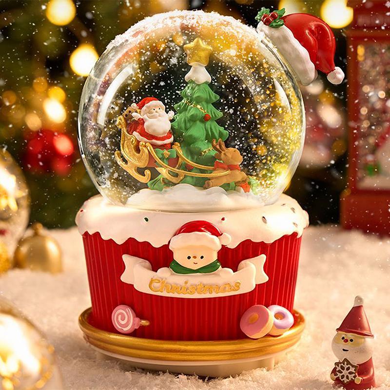Christmas Snow Globe With 7 Color Lights Rotating Music Box Crystal Magic Ball Drifting Snow Santa Claus Gift Decoration