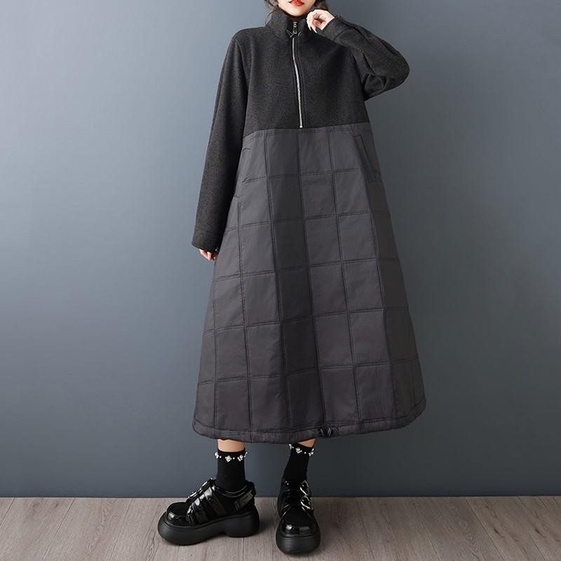 Cotton Padded Black Plus Size Vintage New In Dresses for Women Casual Loose Long Spring Autumn Winter Dress