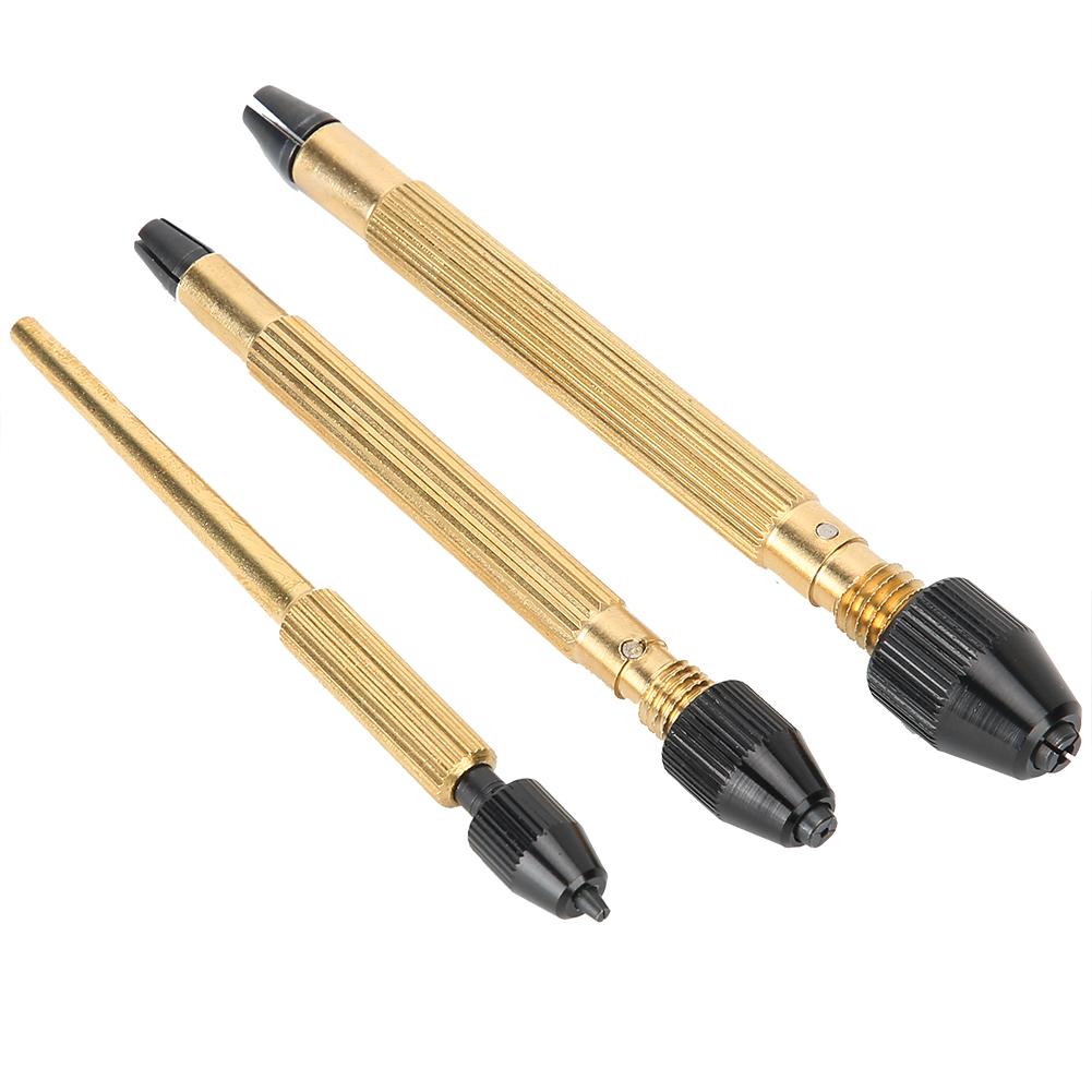 3pcs Copper Pin Vise Twisted Drill Bit Hand Drill Watch Repairing Tool Accessory