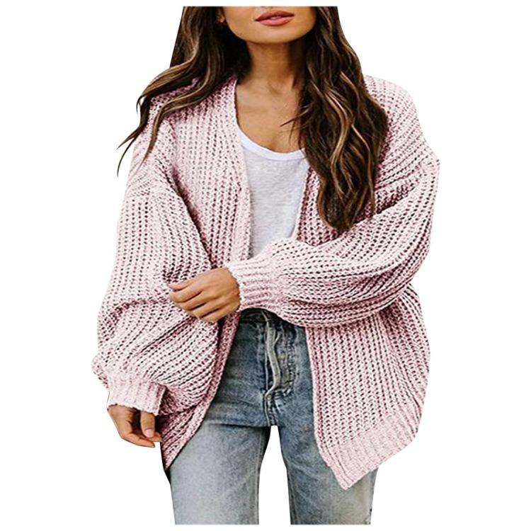Cardigans Femininos - Cardigan de Tricô Grosso com Abertura Frontal Suéter Feminino de Caimento Solto Manga Longa Roupa Exterior Casual Outono Inverno Para Camadas