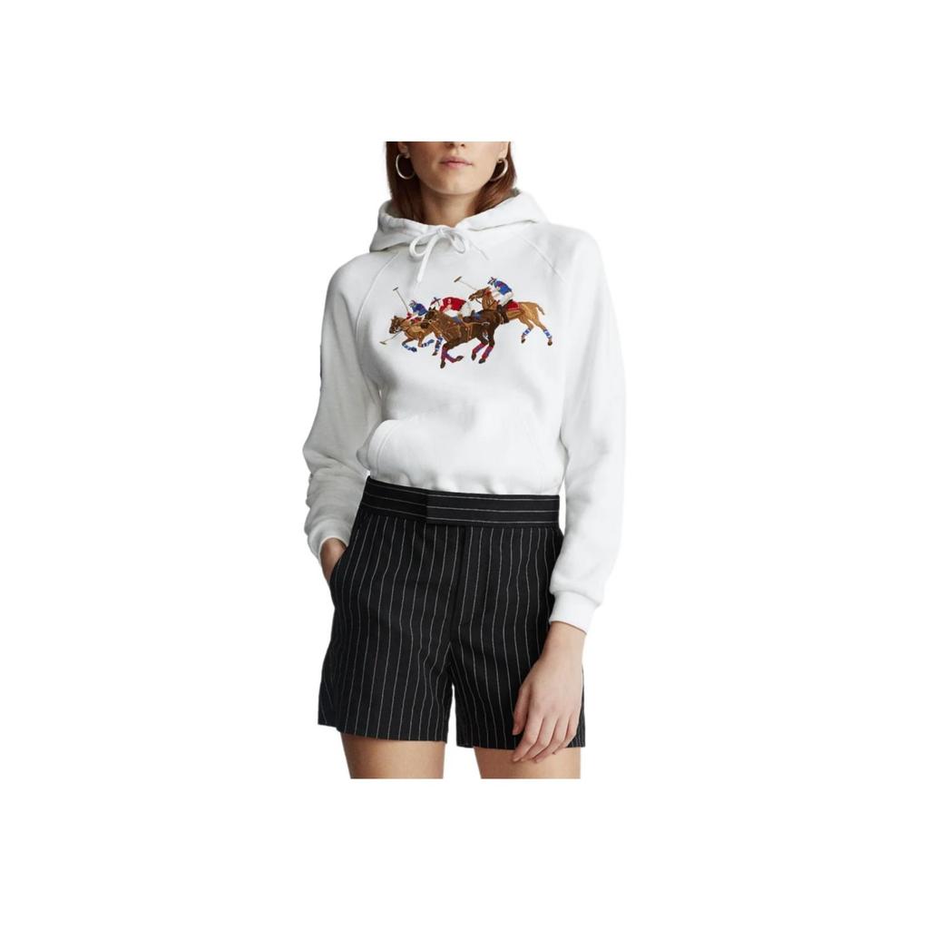 Polo Ralph Lauren FW23 Three Pony Embroidered Pattern Long Sleeve Fleece Hoodie Women Hoodies White WMPOKNIN6820188-100