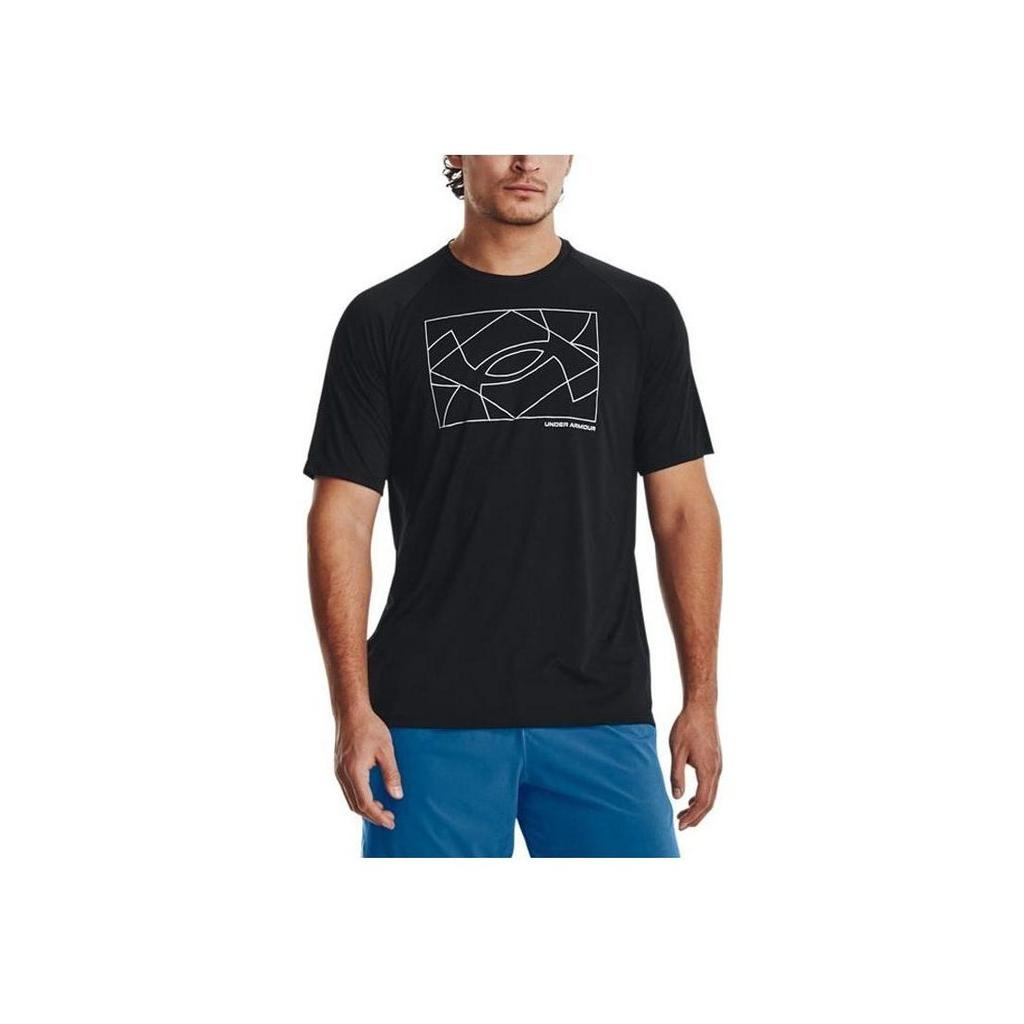 Under Armour Velocity Logo Print Round Neck Training Short Sleeve T-Shirt Men Tops Black 1377141-001