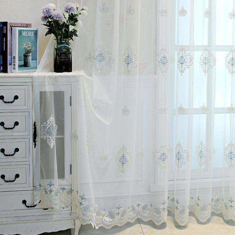 Luxe Gaasgordijn, Woonkamer, Slaapkamer, Europees-stijl Geborduurd Gaasgordijn, Driedimensionaal Vliegengaas, Balkonscherm en Verduistering