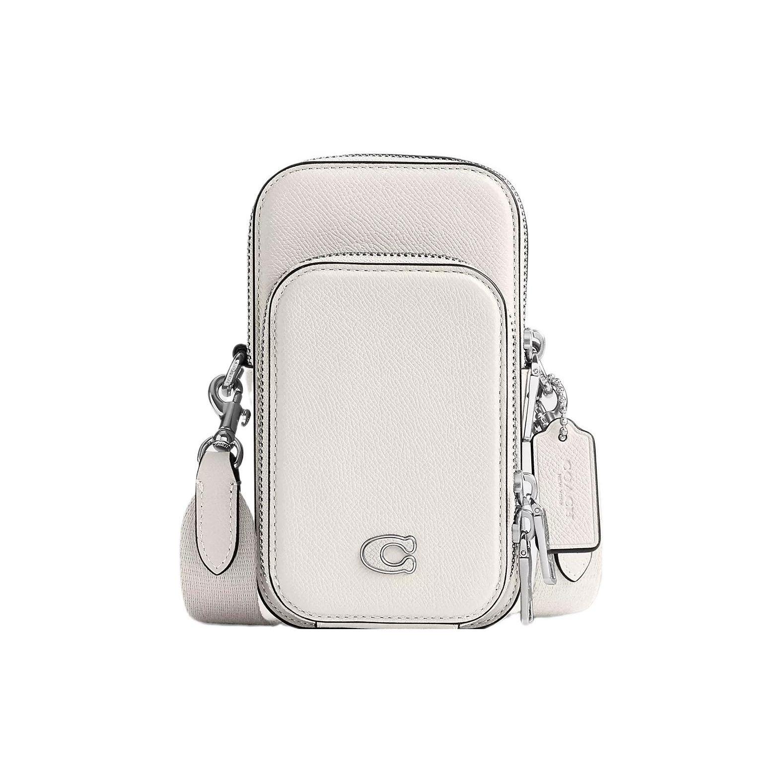 Coach Pebbled Leather Hybrid Crossbody Phone Bag In White For Women Daily Use Basic Set (Bag+Dust Bag)