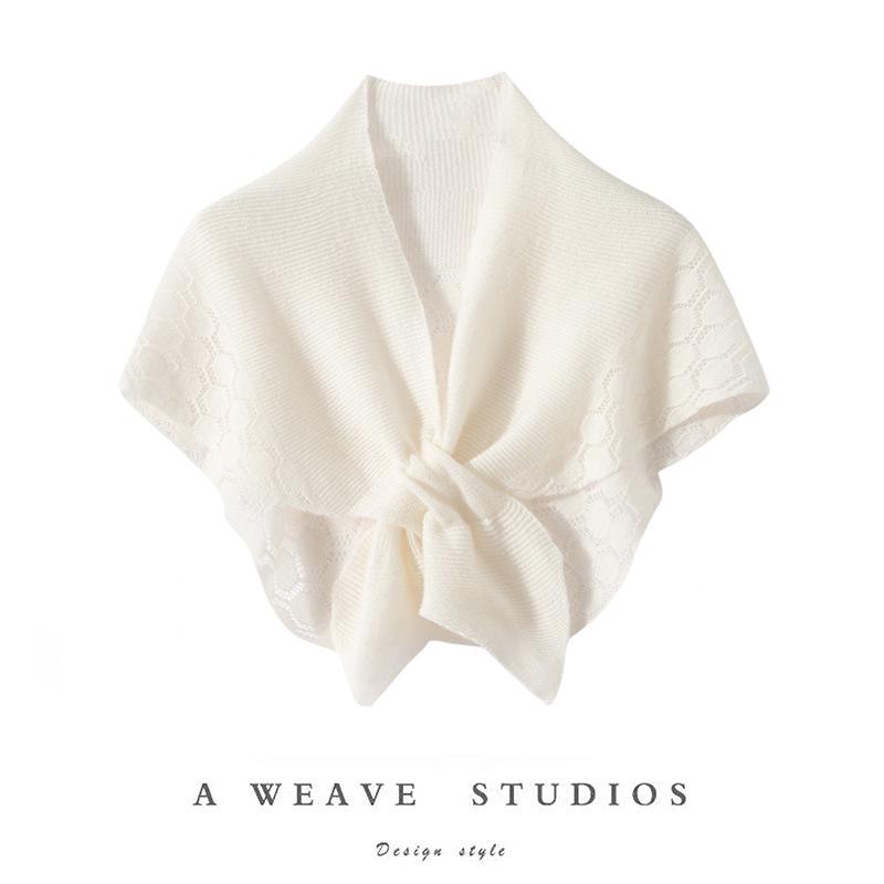 European Style 100% Pure Cashmere Knit Hollowed Small Travel Shawl for Autumn/Winter