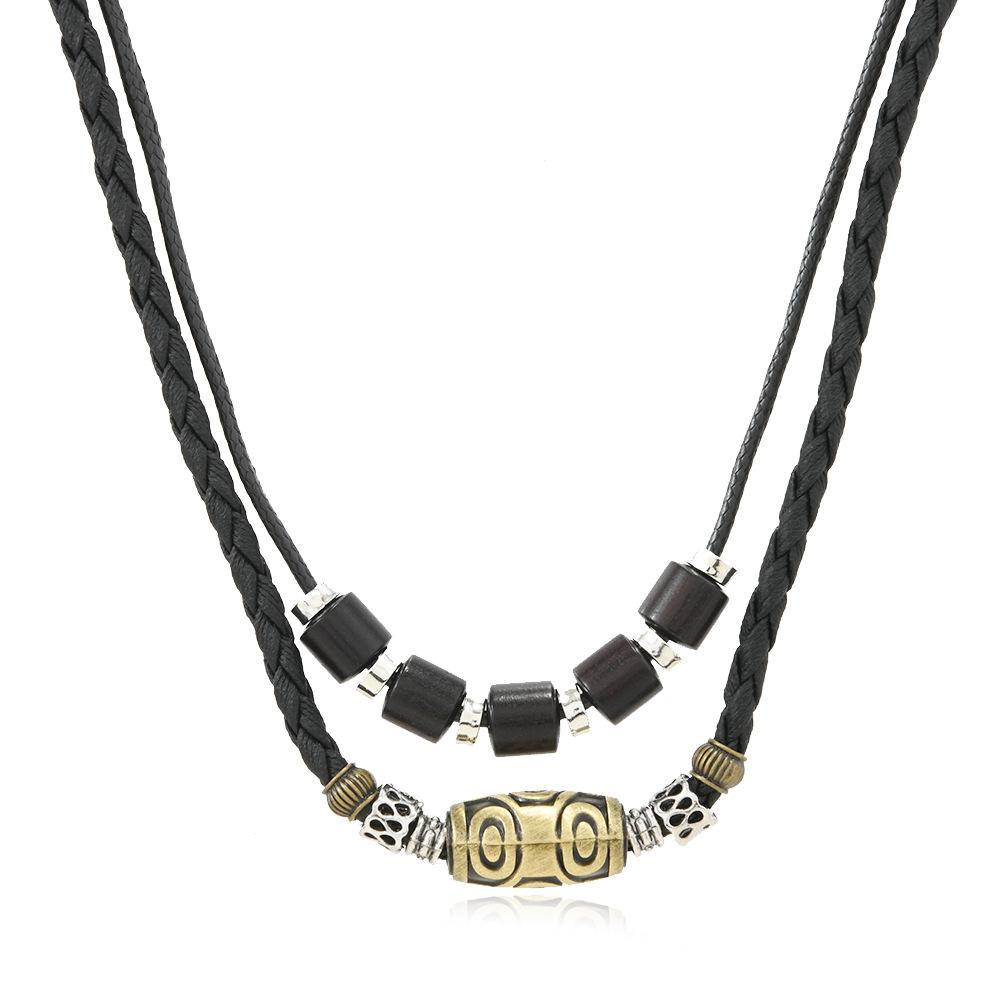 Bracelet Necklace Punk Style Retro Personality Trendy Men Woven Wax Rope Antique Dzi Bead Pendant Collarbone Chain Necklace