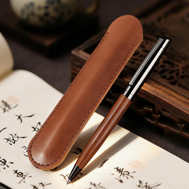 Luxury Ballpoint Pen Set with Metal and Wood, Imitation Leather Case, Custom Logo Option