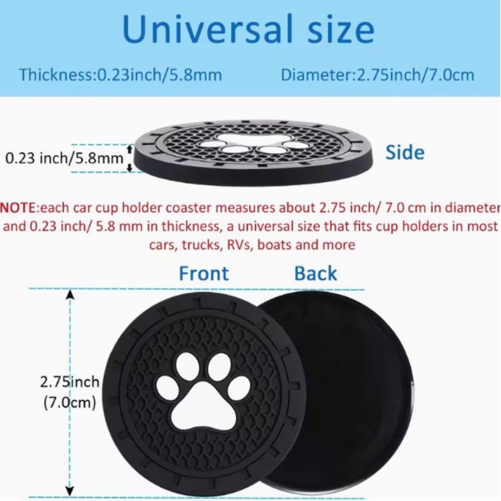 4pcs Strong Wear-Resistan Car Cup Holder Coaster Paw Print Design Universal Cup Mats  Most Vehicles