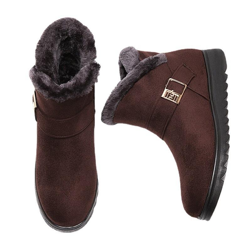 Women's cotton shoes warm cotton boots medium and old velvet thickened flat-soled mother shoes snow boots