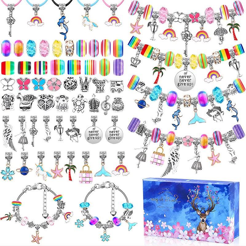 112pcs Cherry Blossom Deer Crystal Beads Kids Bracelet DIY Craft Kit Alloy Animal Themed Jewelry Making Set