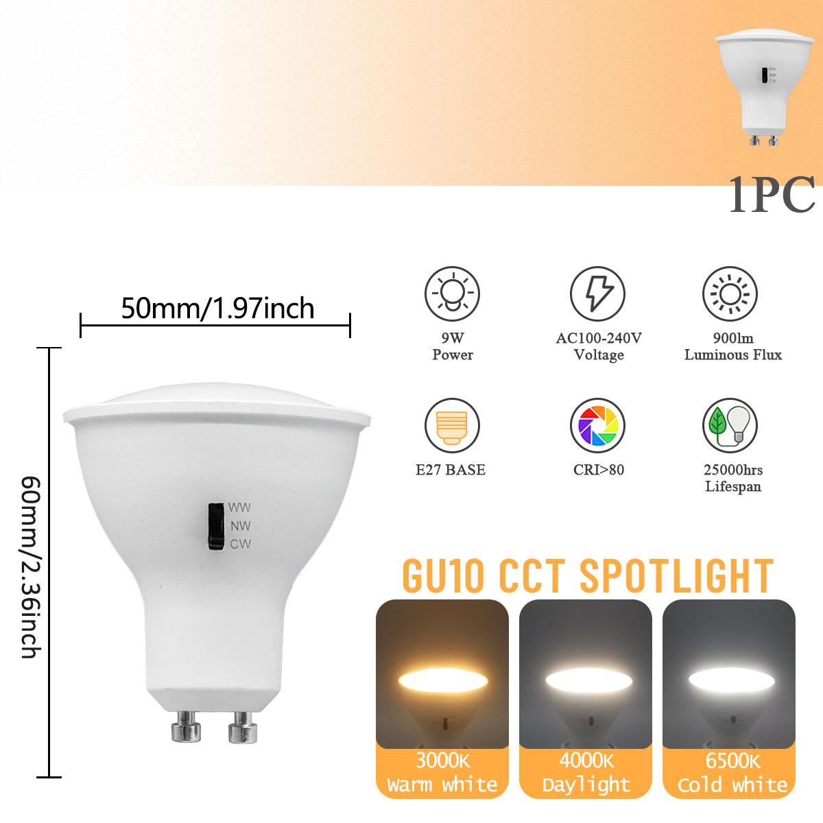 

1-10pcs DIP Switch Three-color Temperature Switching GU10 Spotlight Bulb 110V 9W Replace 60W halogen lamp for living room home AC100-240V