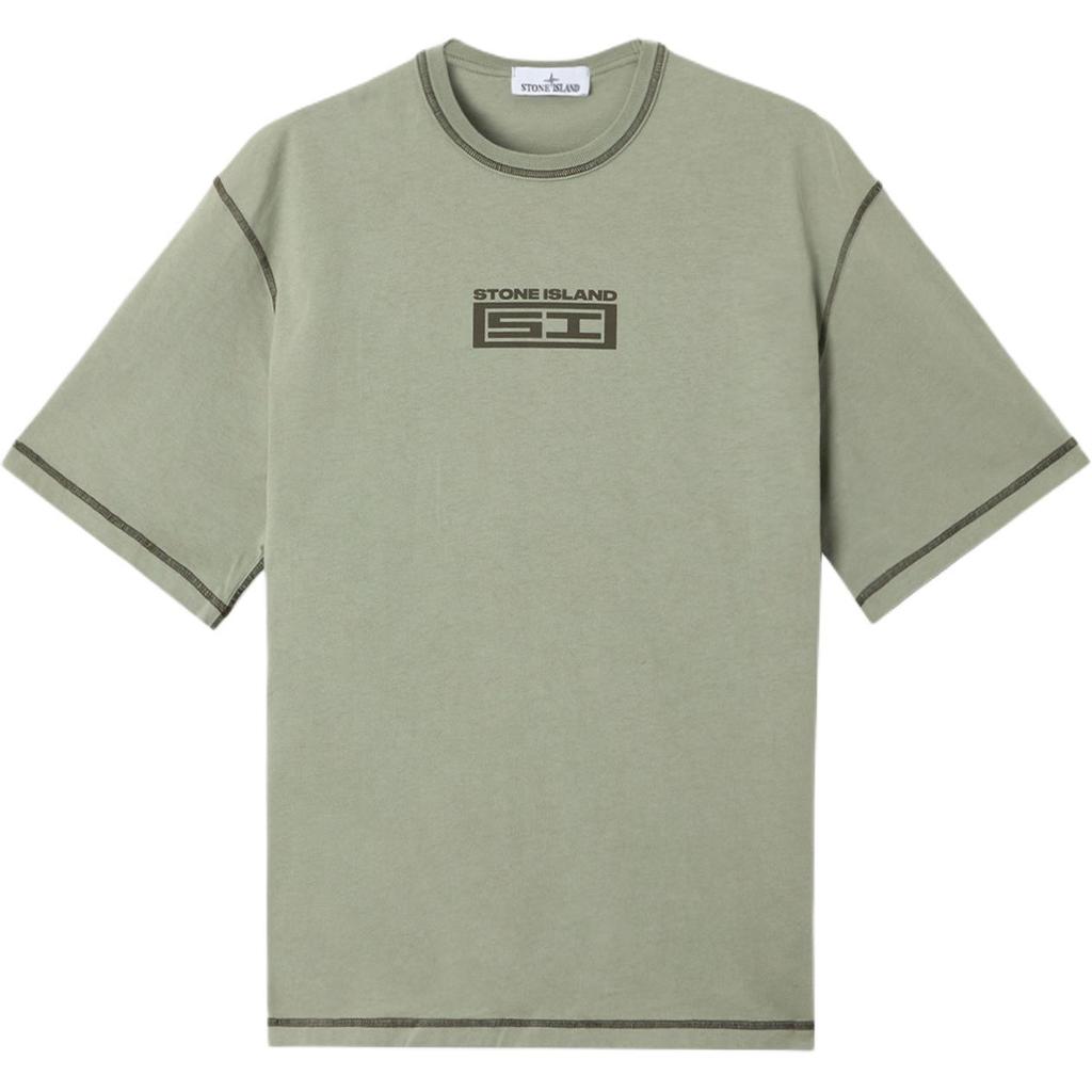 STONE ISLAND Letter Logo Drop Shoulder Short Sleeve T-Shirt Men Tops Sage K1S152100011S0095-V0055