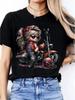 Retro Motorrad Grafik T-Shirt für Damen Elegantes Süßes Design Rosa Frau Kurzarm Print Tee Sommer Rundhals Lässige Tops