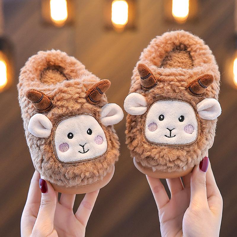 

New Winter Cotton Slippers for Children, Cute Cartoon Lamb Baby Cotton Shoes1-8Girls cotton slippers 24/25Inner Length15.5CM a